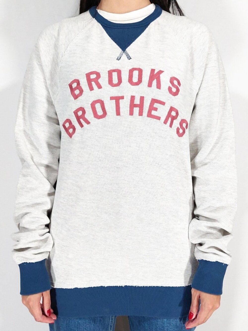 Brooks Brothers Ringer Men's Sweatshirt XS, Ivy Old Money Terry Spellout Grey